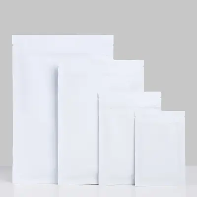 White Mylar Bags displayed with the closure detail visible