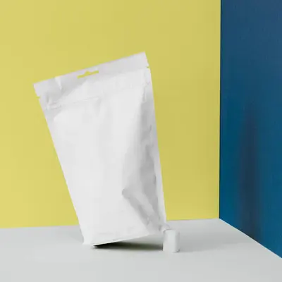 White Mylar Bags shown at an angle that reveals the depth of the pack