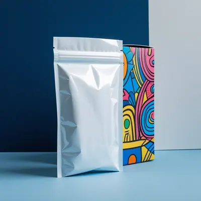 White Mylar Bags shown in a retail presentation setting