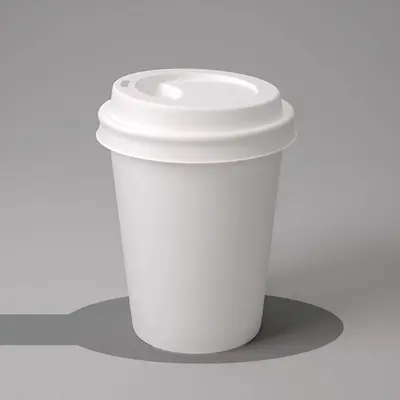 White Paper Cup photographed from a second angle showing the side panel