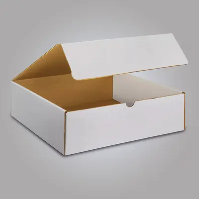 White Tab Locking Literature Mailers shown at an angle that reveals the depth of the pack